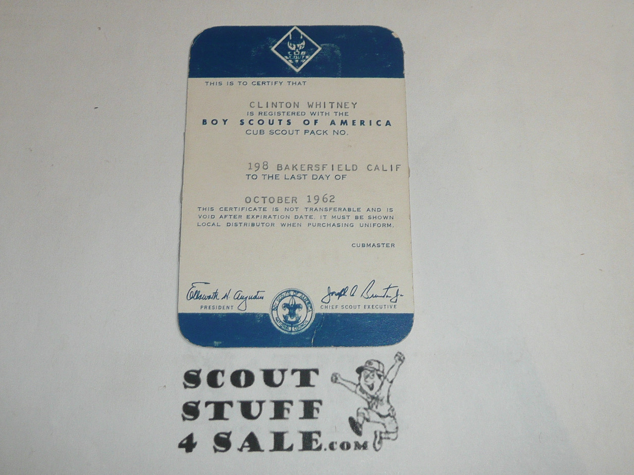 1962-1965 Cub Scout Membership Card, 2 signatures, buyer to receive a card expiring ranging from 1962-1965 of this style, BSMC87