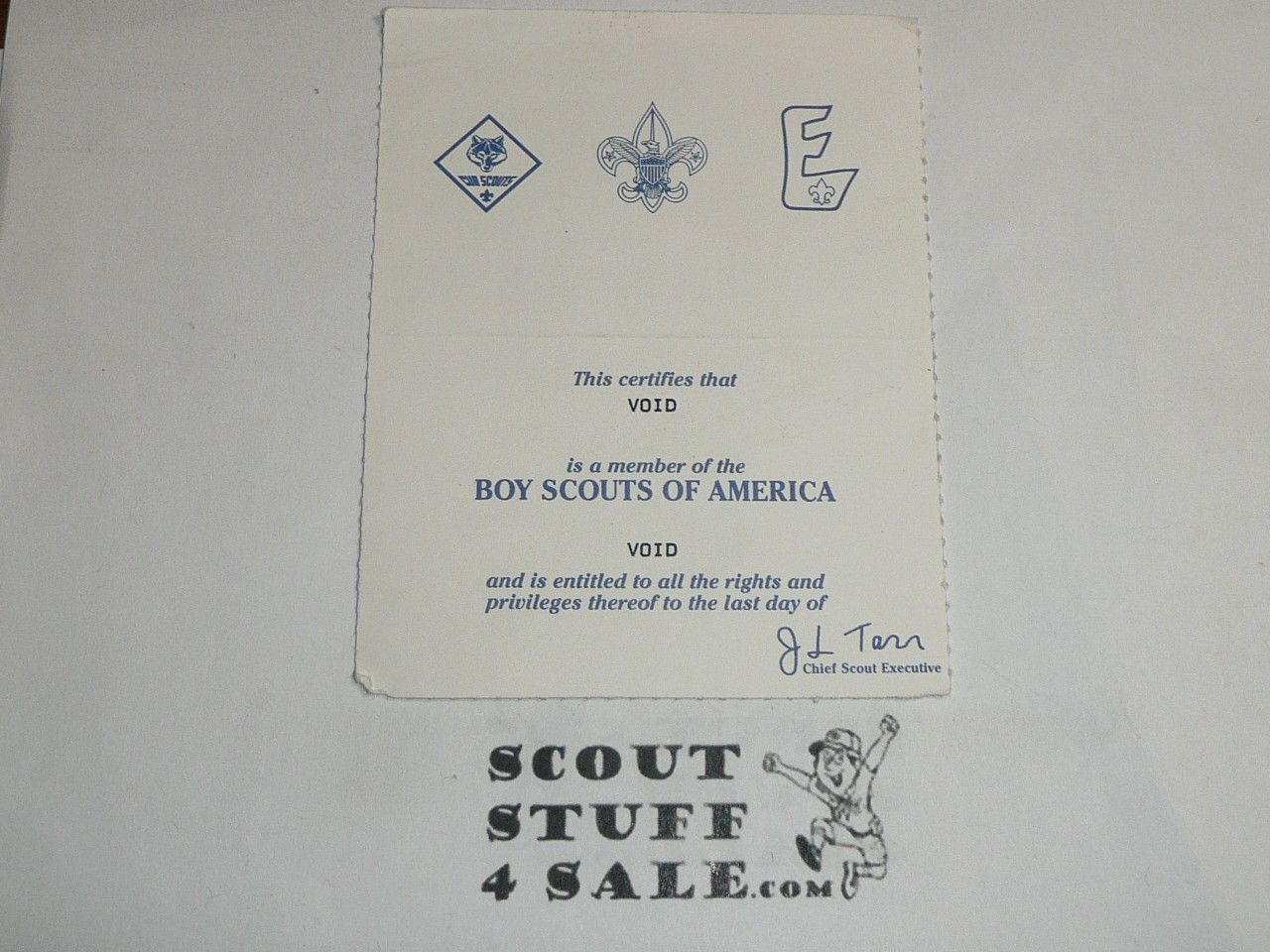 1990's Boy Scout Membership Card, JL Tarr signature, buyer to receive a card expiring ranging from 1990's of this style, BSMC100