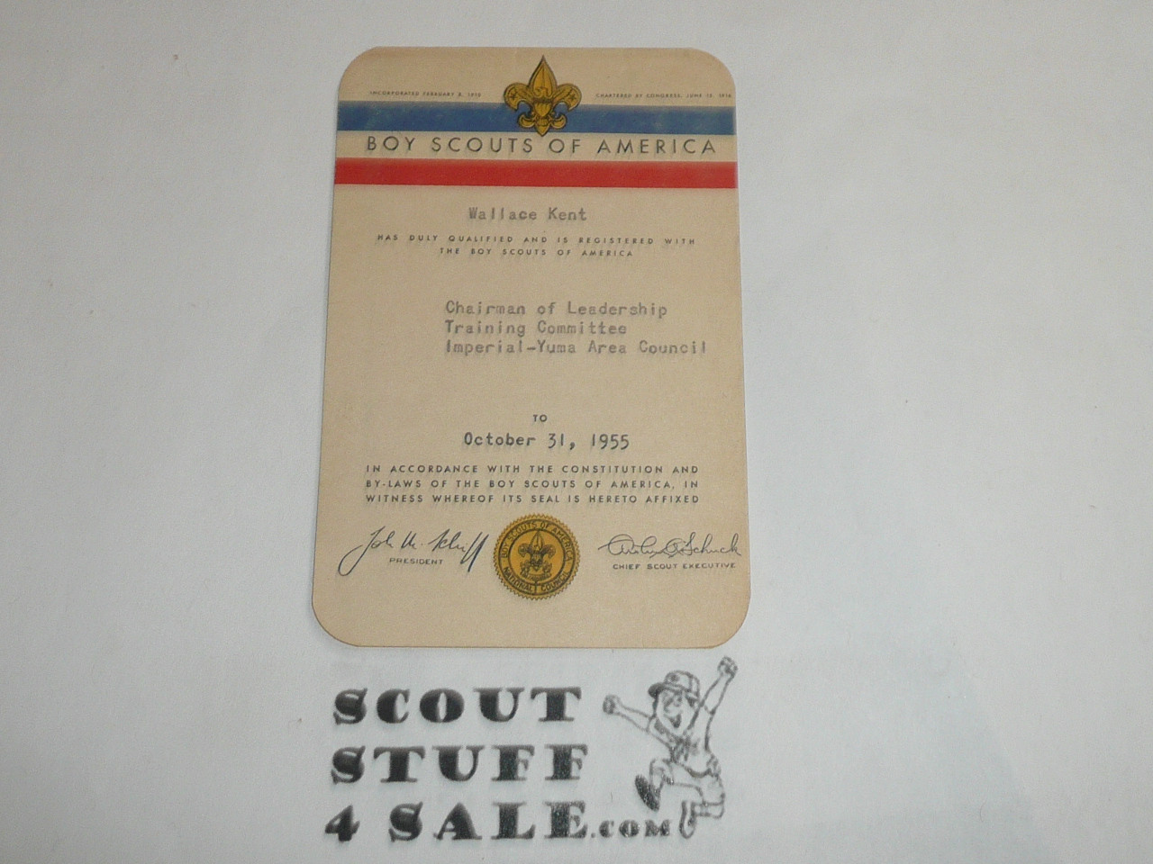 1955-1956 Boy Scout Leader Membership Card, 2 signatures, buyer to receive a card expiring ranging from 1955-1956 of this style, BSMC109