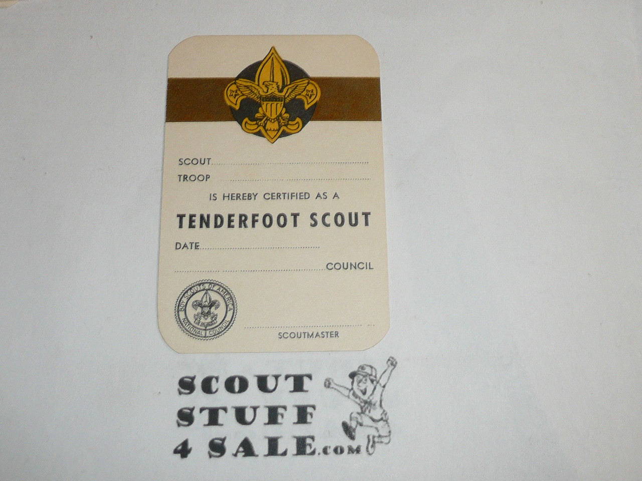 1958 Tenderfoot Scout Rank Achievement Card, Boy Scout