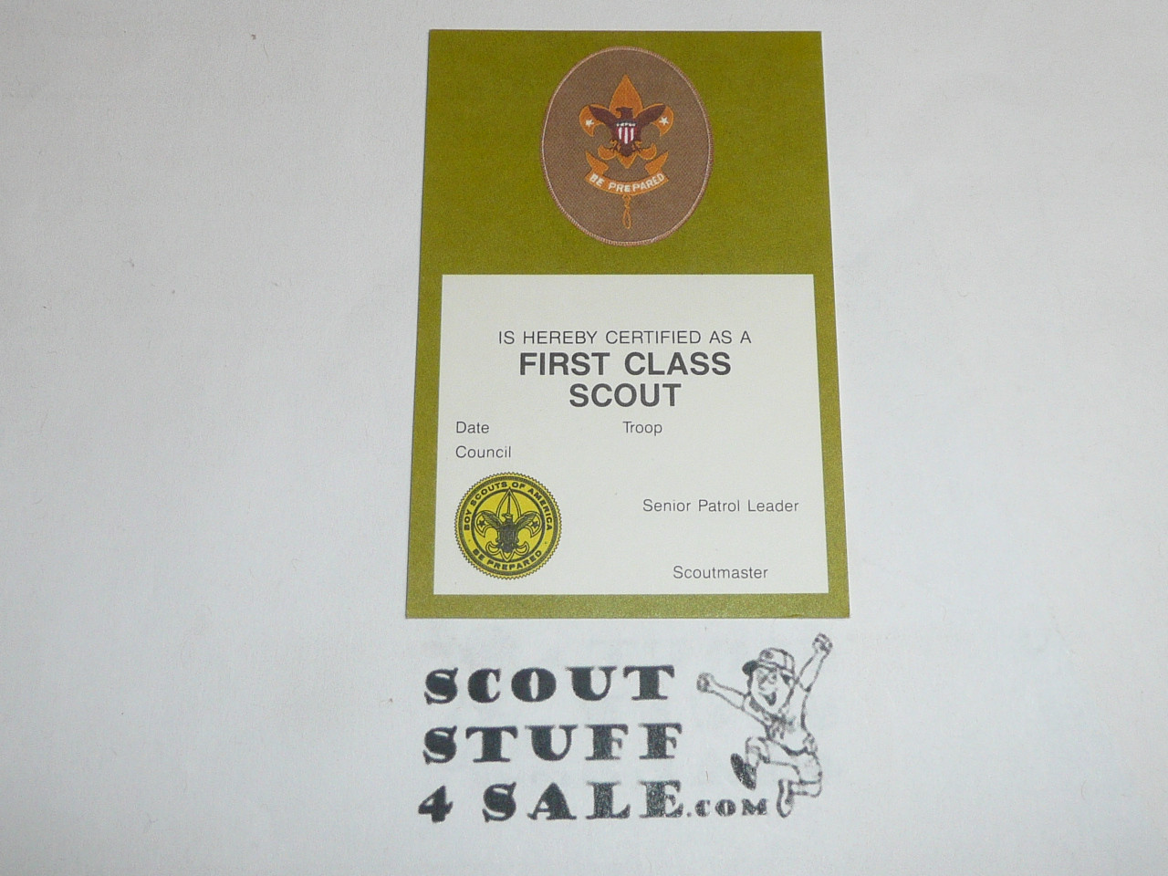 1990 First Class Scout Rank Achievement Card, Boy Scout