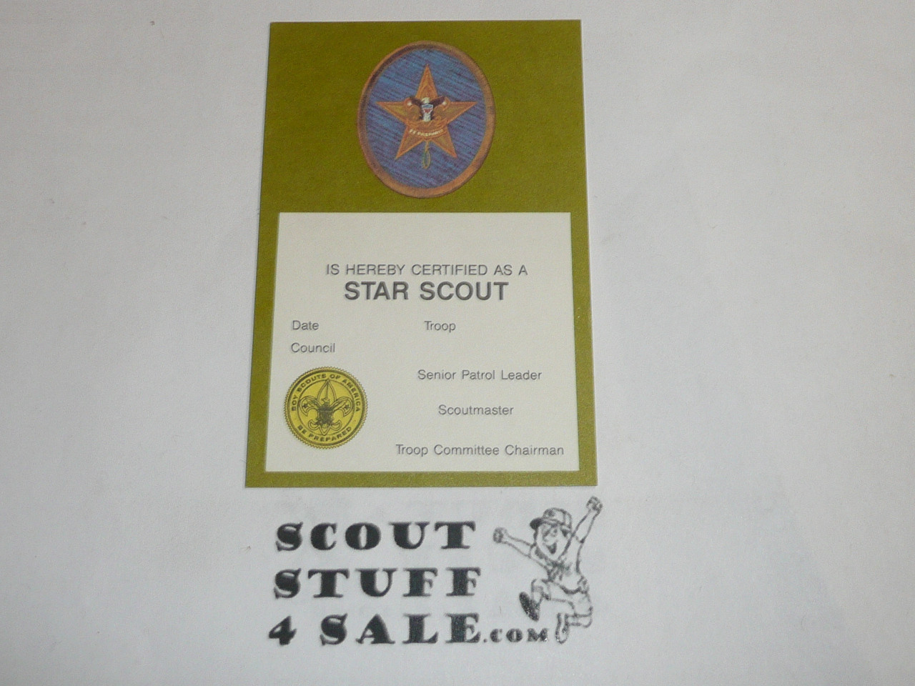 1990 Star Scout Rank Achievement Card, Boy Scout