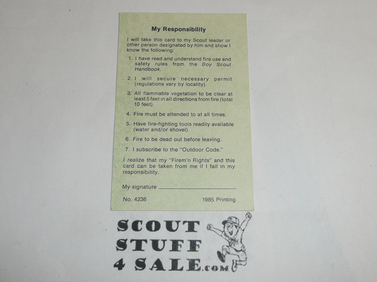 Firem'n Chit Card for Boy Scout Fire Training, blank, 1985 printing