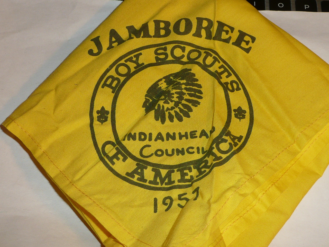RARE 1957 National Jamboree Indianhead Council Contingent Neckerchief, Boy Scout