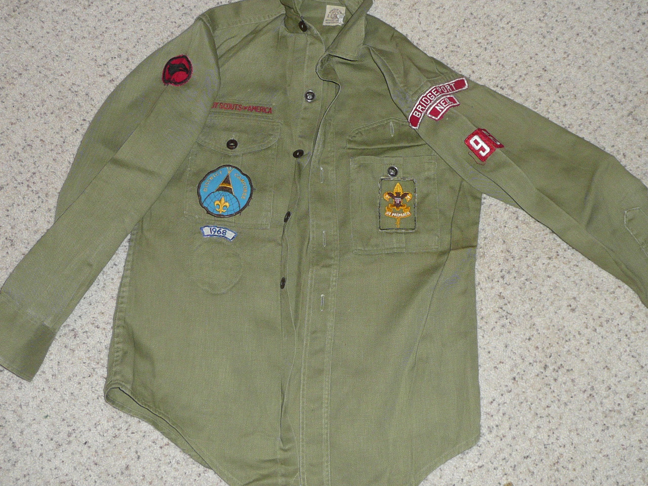 1960's Boy Scout Uniform Shirt from BRIDGEPORT NEB with Insignia, 18" Chest and 26" Length, #BD16