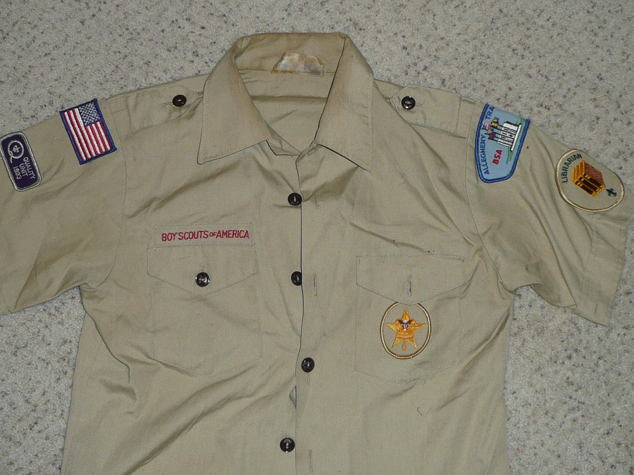 1990's Boy Scout Uniform Shirt with lots of insignia, Allegeheny Trails Council,  Youth Large, #BD24