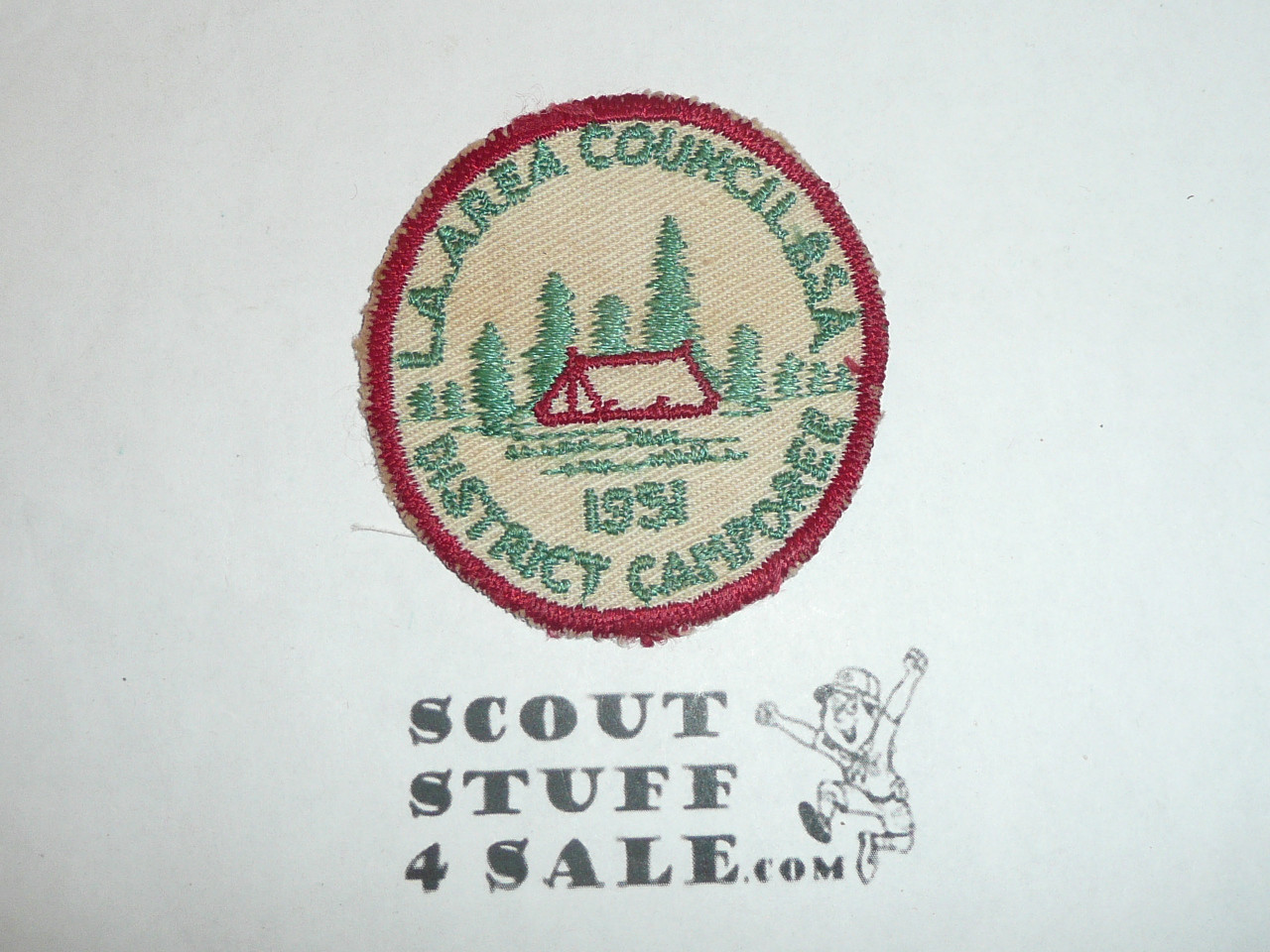 Camporee twill Patch, Los Angeles Area Council, red c/e bdr, 1951
