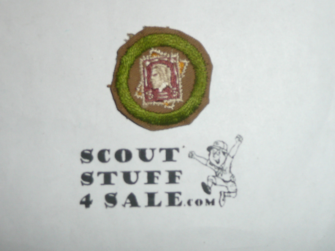 Stamp Collecting - Type D - Fine Twill Merit Badge (1942-1946), litely used