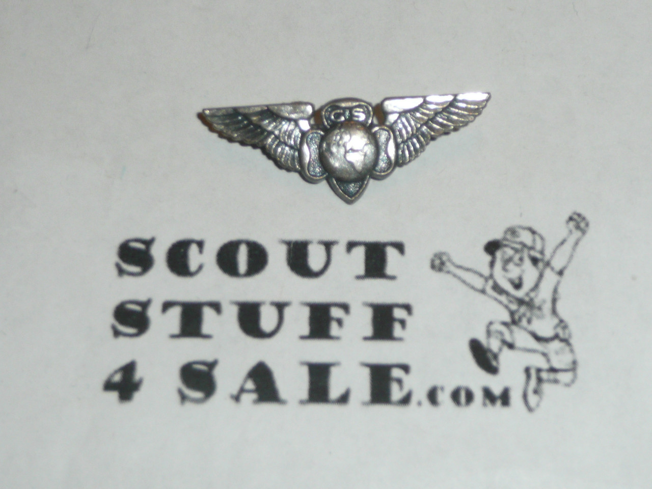 Senior Girl Scout WINGS GLOBE Pin "R' Hallmark Circa 1946-1963 Silverplate, RARE
