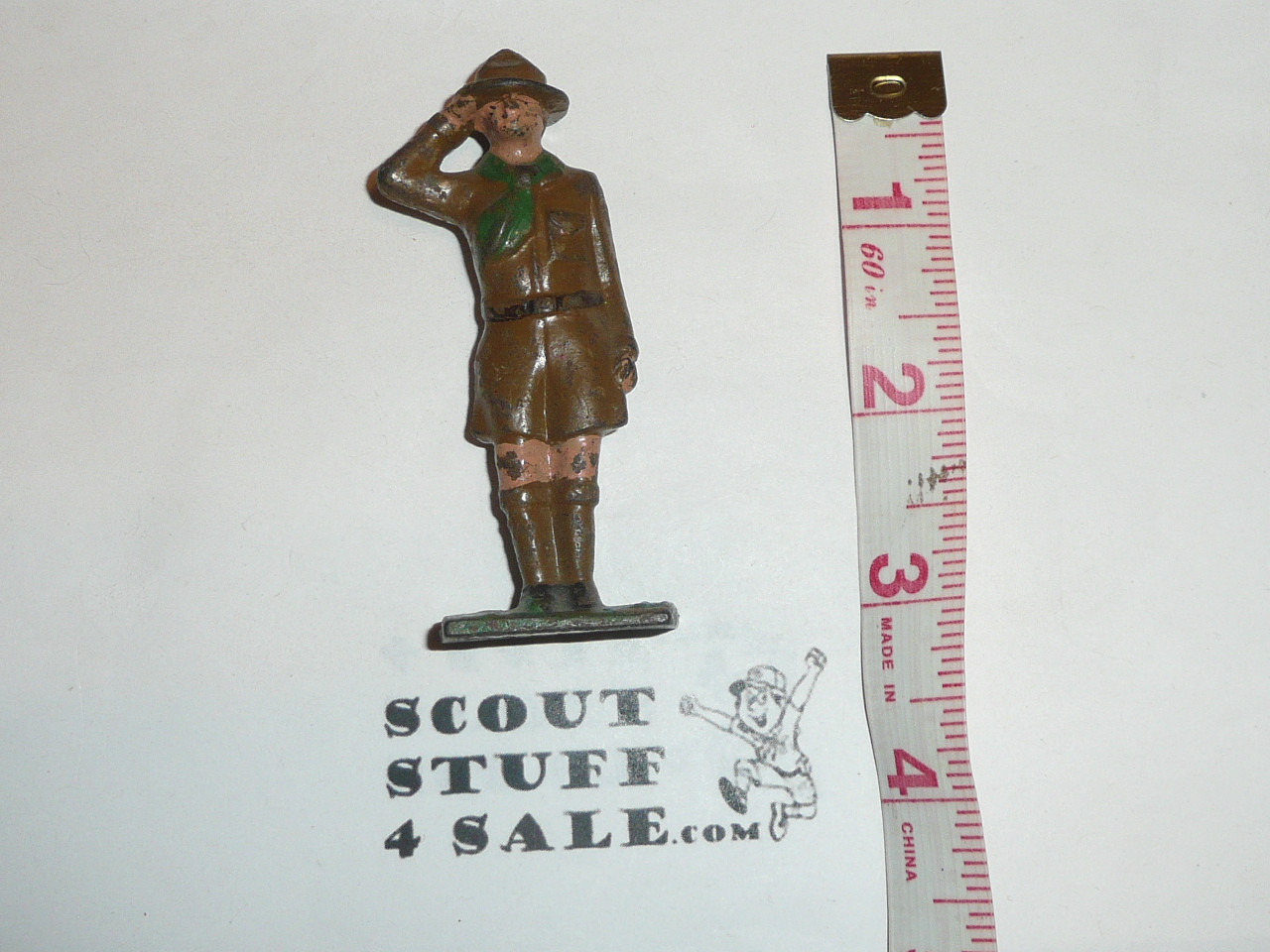 1920's Vintage Barclay Manoil Lead Toy Boy Scout Figure Saluting Scout, Painted with some wear, Colors will vary