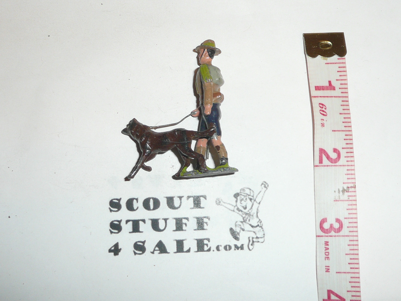 Unknown Manufacturer British Boy Scout Walking a Dog 2" metal Figure, NO wear