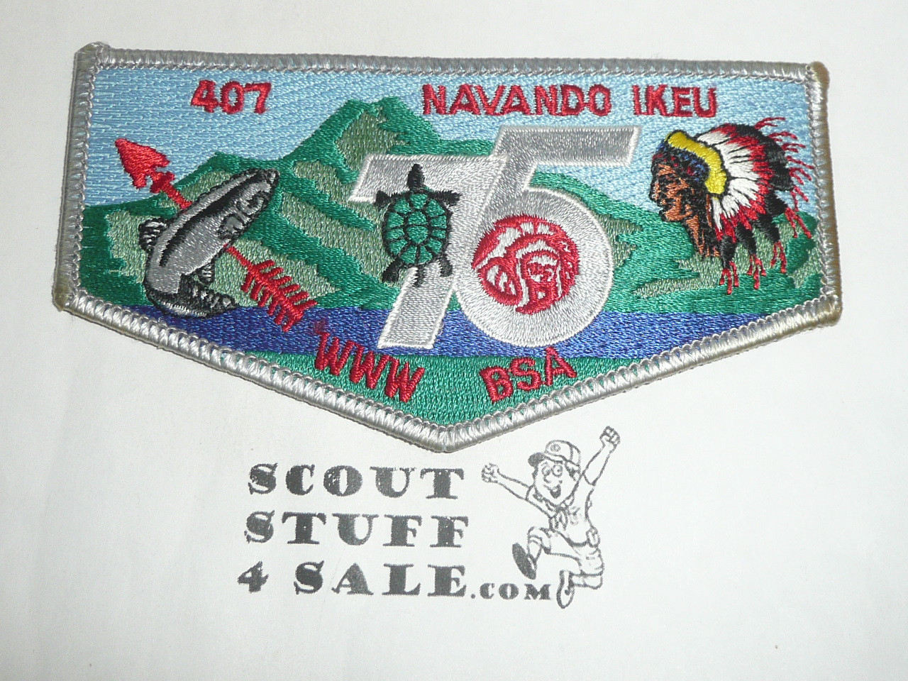 Order of the Arrow Lodge #407 Navando Ikeu s26 OA 75th Anniversary Flap Patch - Boy Scout