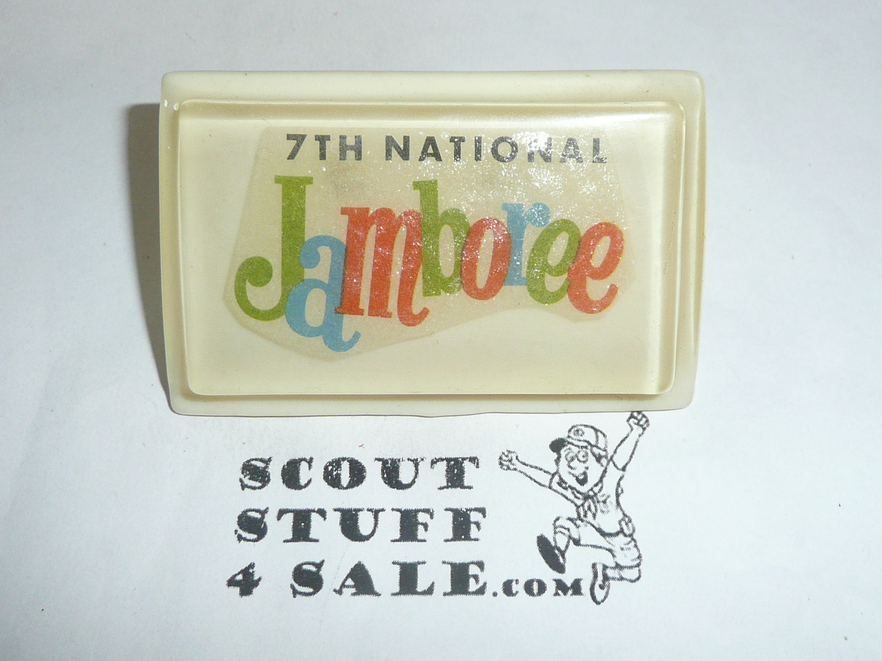 1969 National Jamboree Lucite Large Rectangle Neckerchief Slide