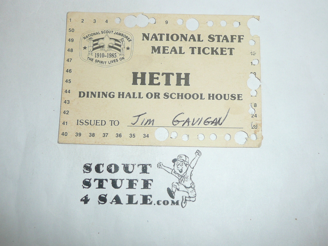 1985 National Jamboree Staff Meal Ticket