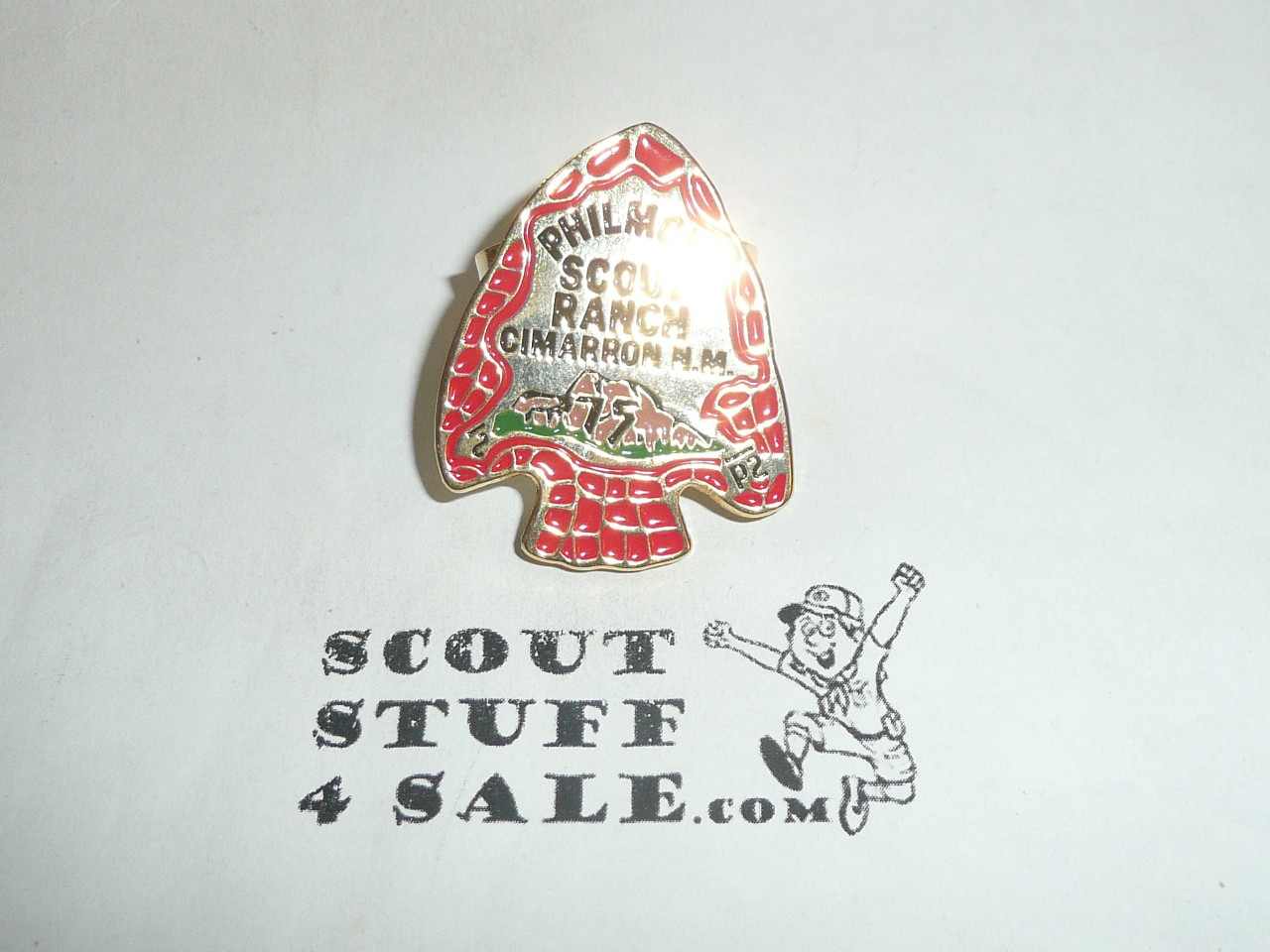 Philmont Scout Ranch Metal Neckerchief Slide, 75th Anniversary Red Arrowhead
