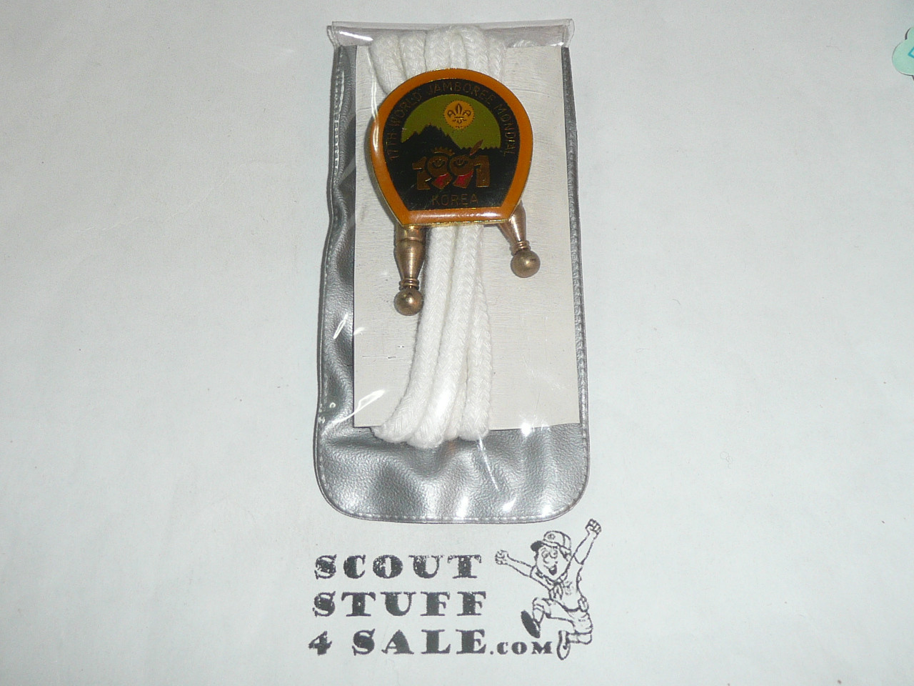 1991 Boy Scout World Jamboree Bolo Tie, white cord