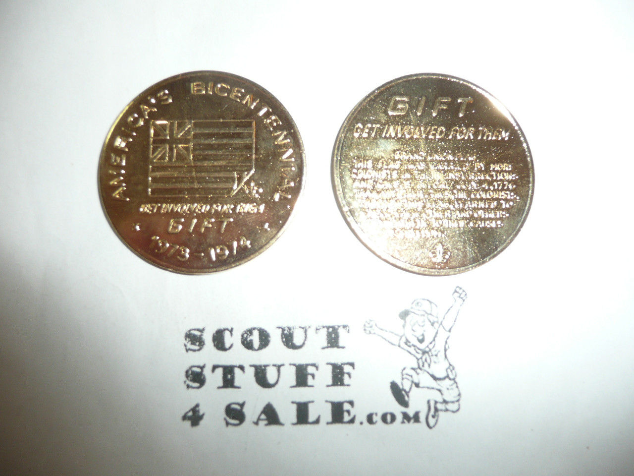 1976 Boy Scout Bicentennial Gift Coin / Token, Get Involved for Them, gold color