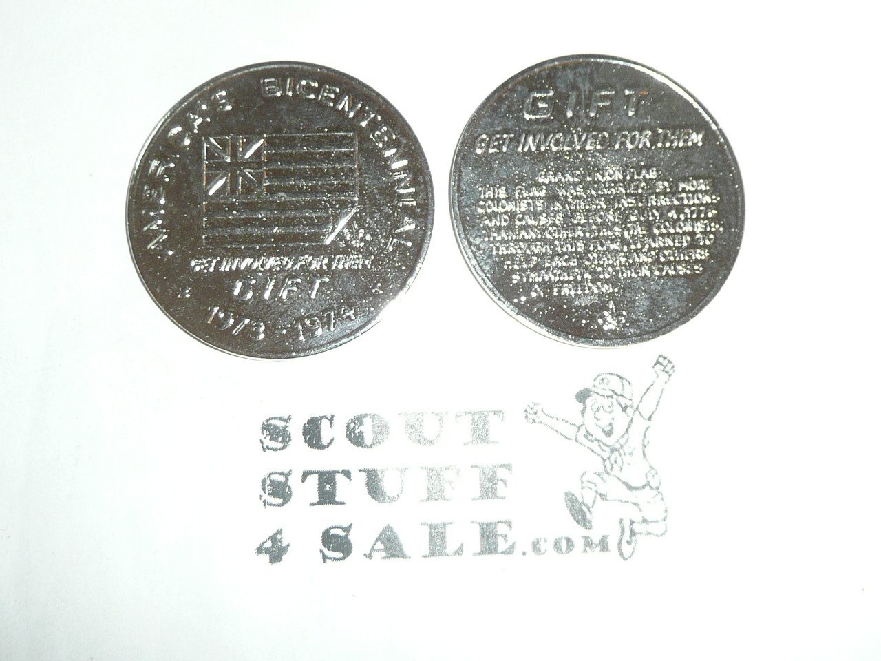 1976 Boy Scout Bicentennial Gift Coin / Token, Get Involved for Them, silver color