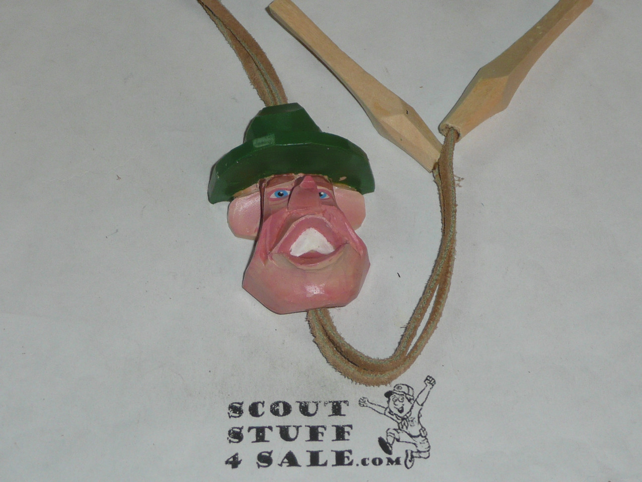 Bill Burch Scout Leader Carved Wood Bolo tie, B1