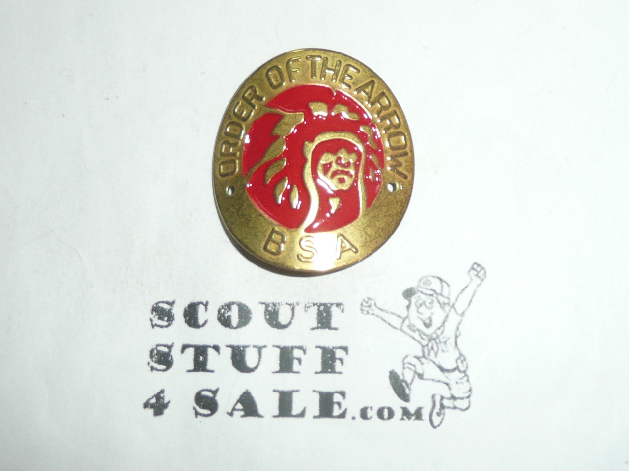 Order of the Arrow MGM Indian Logo Hiking Stave Emblem, new in bag