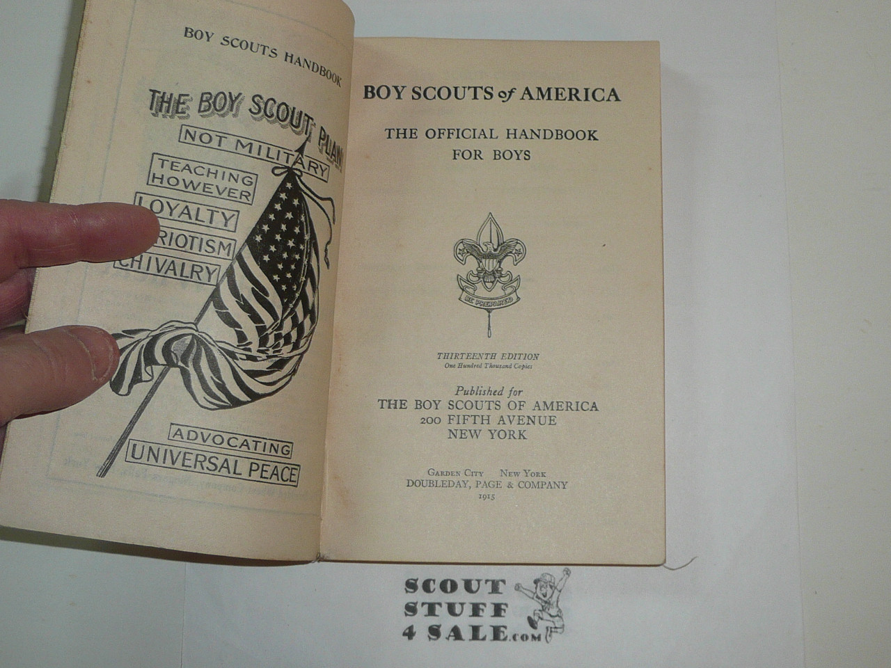 1915 Boy Scout Handbook, Second Edition, Thirteenth Printing, Mint condition, tiny imperfection at the top of the spine