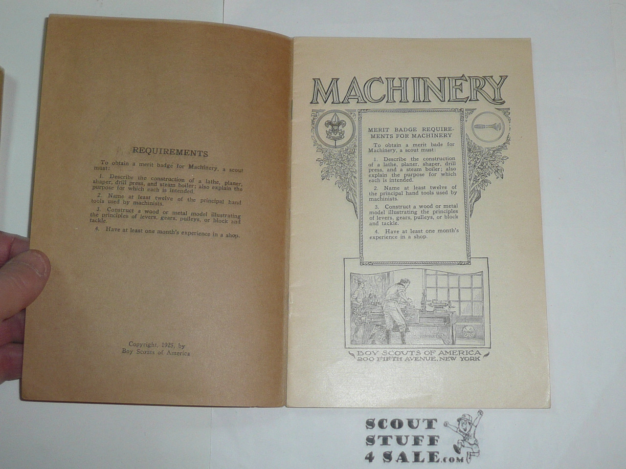 Machinery Merit Badge Pamphlet, Type 2, White Cover, 1924 Printing, MINT condition, RARE with a type 3 tan cover over the white cover dated 1925