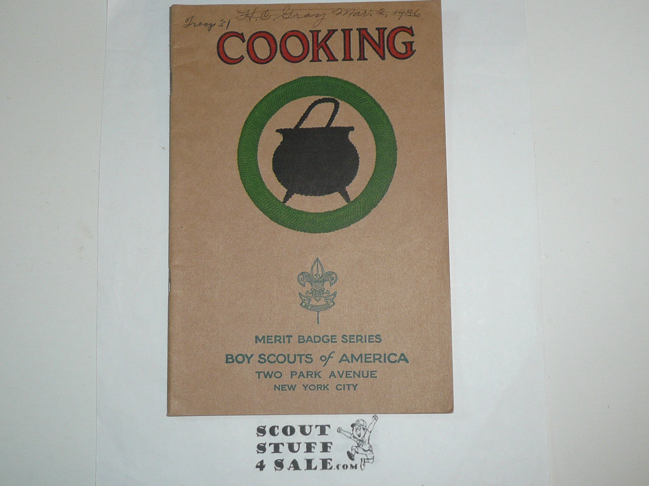 Cooking Merit Badge Pamphlet, Type 3, Tan Cover, 6-35 Printing