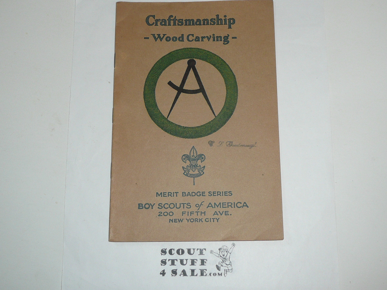 Craftmanship - Woodcarving Merit Badge Pamphlet, Type 3, Tan Cover, 1925 Printing, Mint Condition