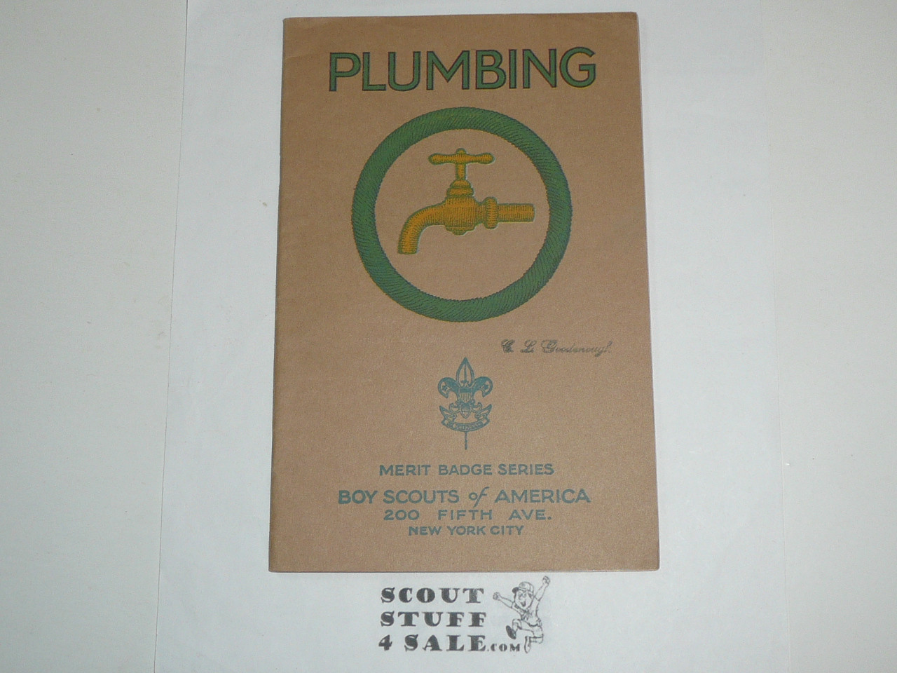 Plumbing Merit Badge Pamphlet, Type 3, Tan Cover, 1925 Printing, Mint Condition