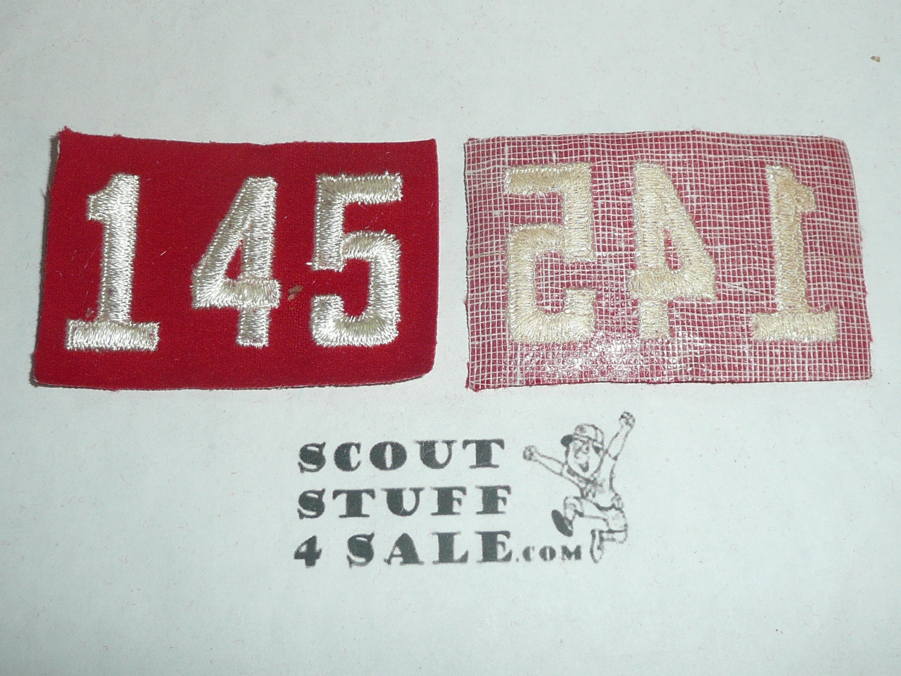 1940's Red Troop Numeral "145", felt, gauze back, Unused