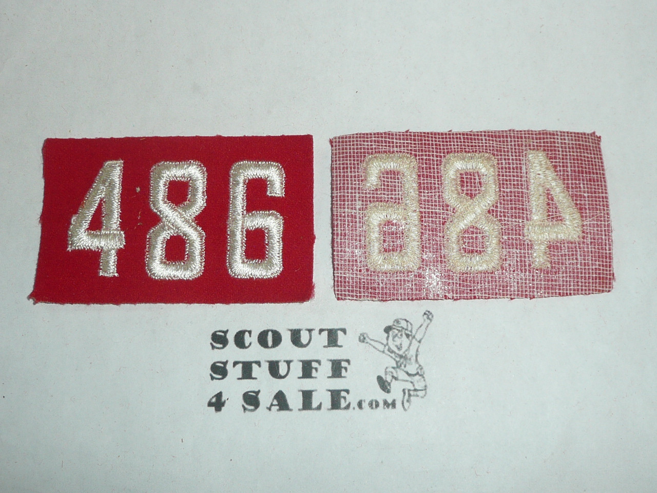 1940's Red Troop Numeral "486", felt, gauze back, Unused