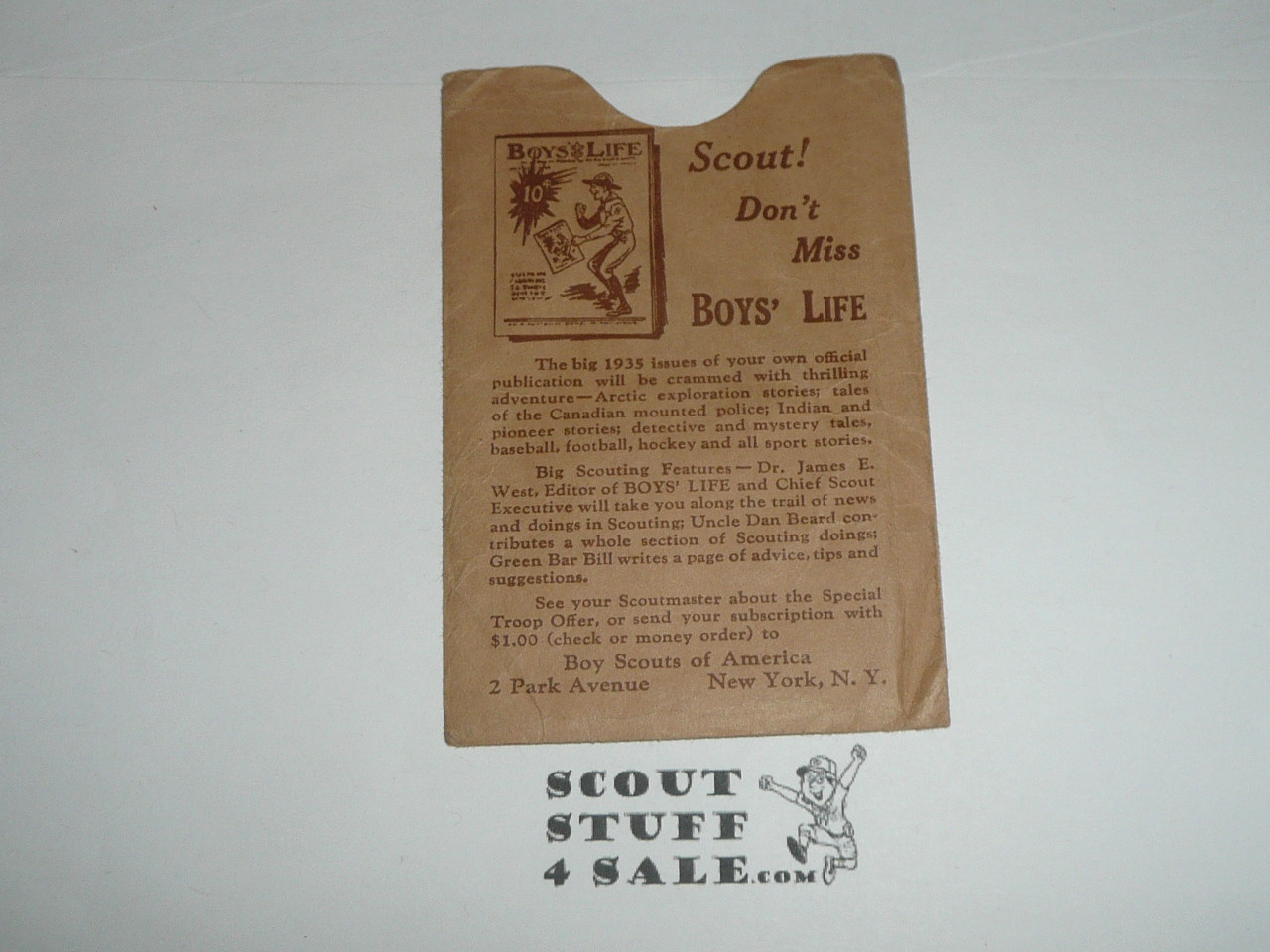 1939 Boy Scout Membership Card, 3-fold, with the Envelope, 7 signatures, Stamped Sea Scout, expires April 1939, BSMC183