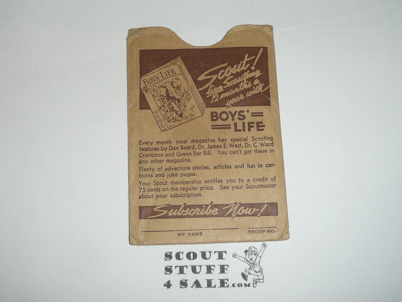 1937 Boy Scout Membership Card, 3-fold, with the Envelope, 7 signatures, Stamped Sea Scout, expires April 1937, BSMC184