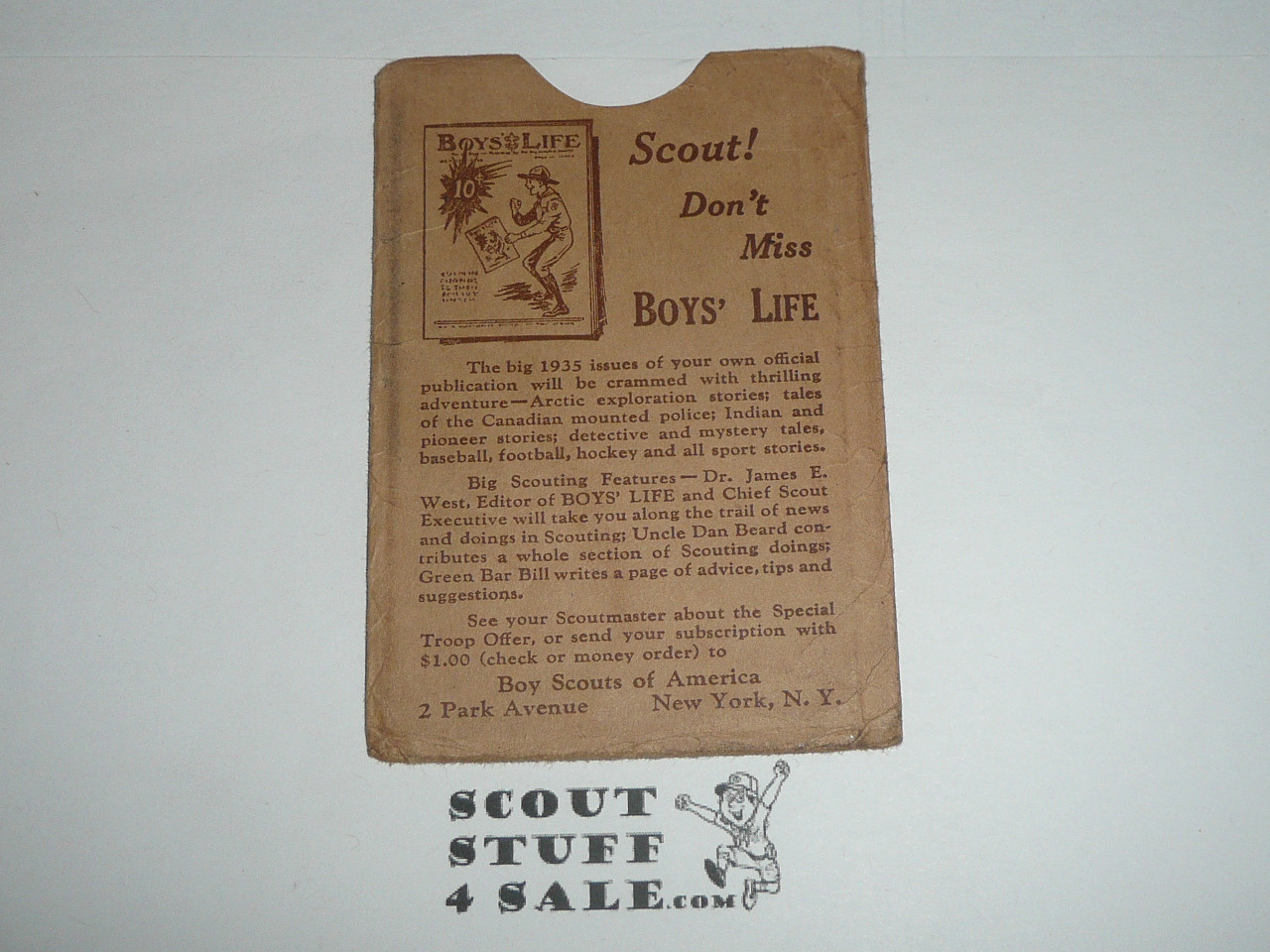 1935 Boy Scout LONE SCOUT Membership Card, 3-fold, with the Envelope, 7 signatures, Different serial numbering, expires December 1935, BSMC195