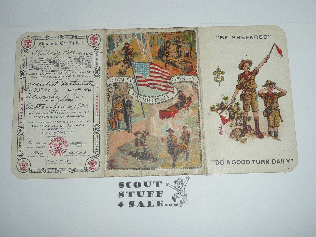 1923 Boy Scout Adult Membership Card, 3-fold, with the Envelope, 6 signatures, expires September 1923, BSMC203