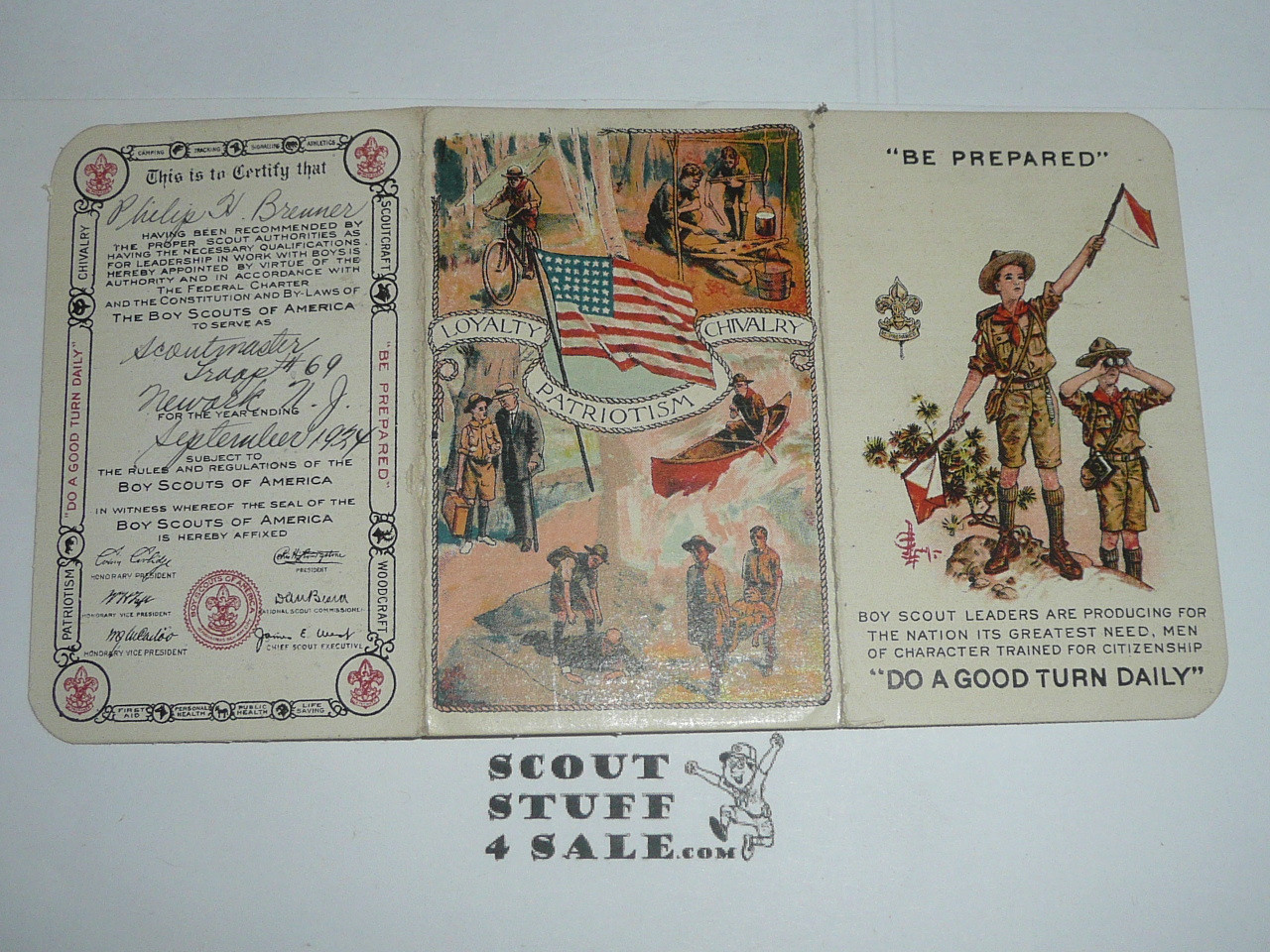 1924 Boy Scout Adult Membership Card, 3-fold, with the Envelope, 6 signatures, expires September 1924, BSMC206