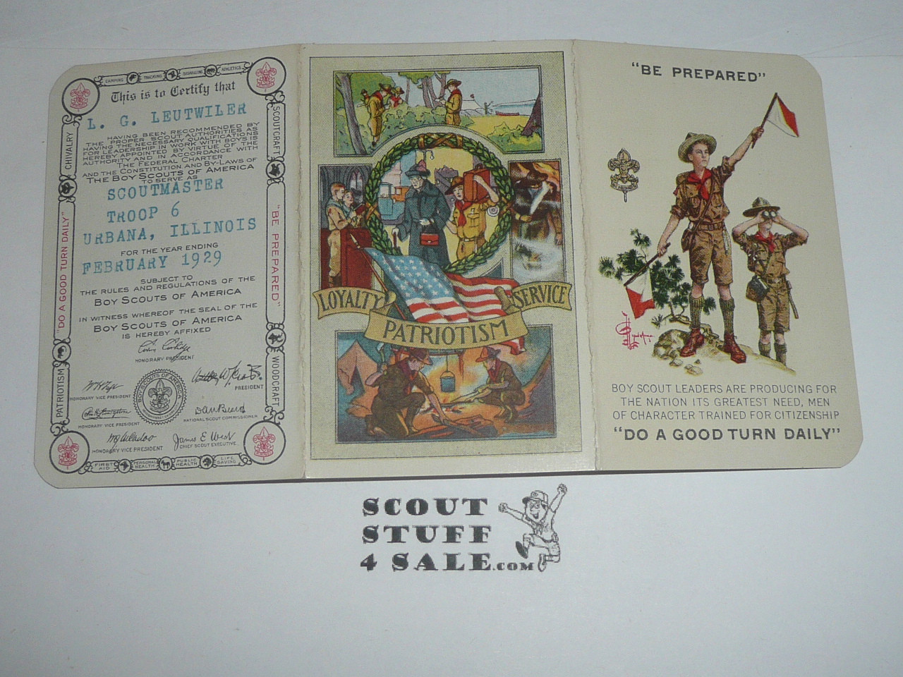 1929 Boy Scout Adult Membership Card, 3-fold, with the Envelope, 7 signatures, expires February 1929, BSMC216