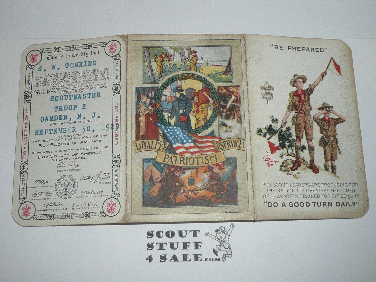 1929 Boy Scout Adult Membership Card, 3-fold, with the Envelope, 7 signatures, expires September 1929, BSMC217