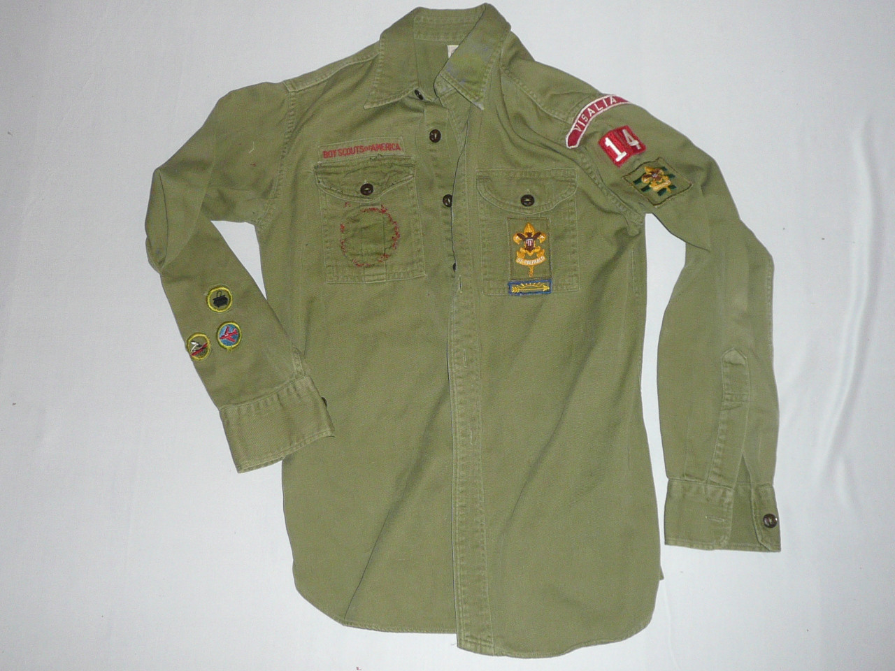 1960's Boy Scout Uniform Shirt with patches and "VISALIA" RWS, 18" Chest and 28" Length, #FB109
