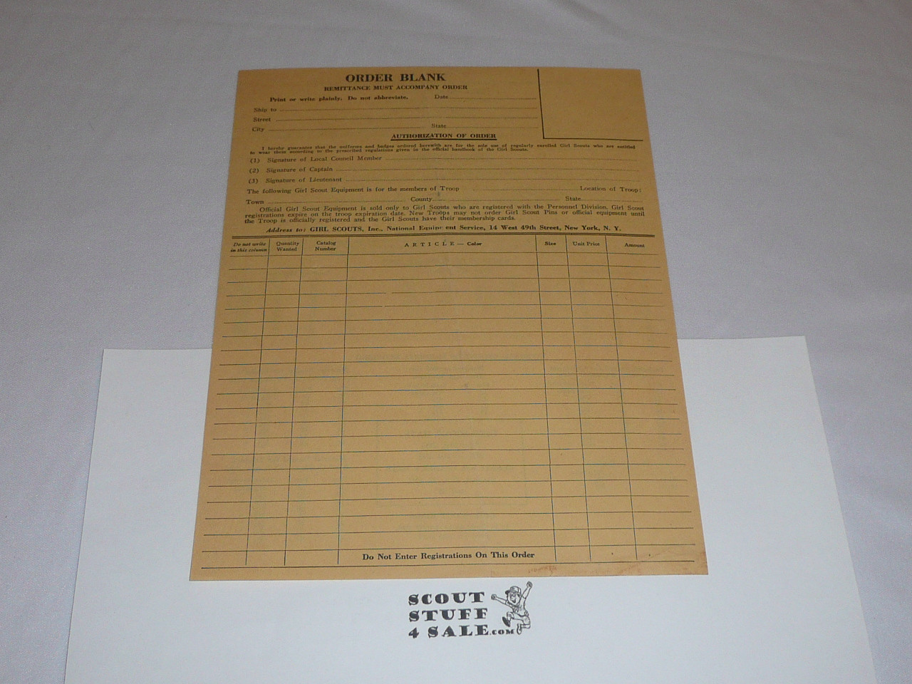 Girl Scout Equipment Catalog, with order form, 1930's