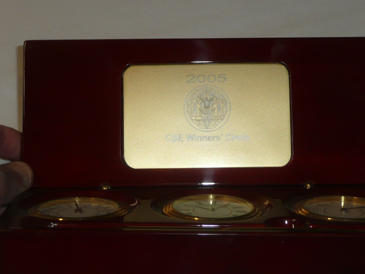 2005 Chief Scout Executive's Winners Circle Laquered Wood Box with Pen, Clock and Barometer