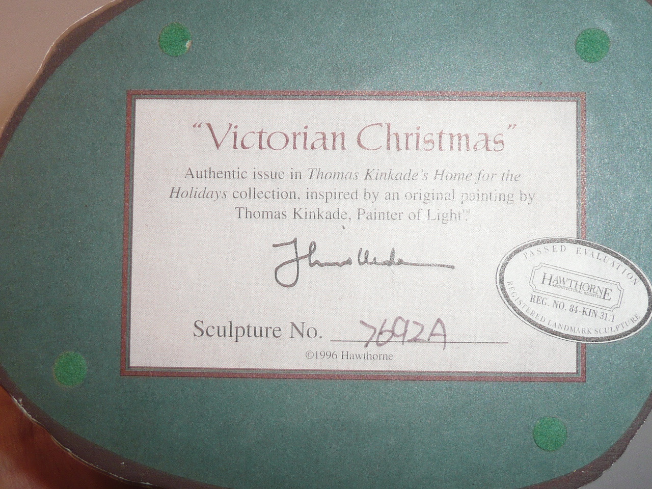 Thomas Kincade Home for the Holidays Collection "Victorian Christmas" Decoration,#7692A