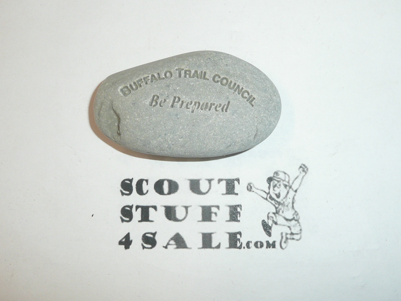 Baden Powell etched in a rock Paperweight, Buffalo Trail Council