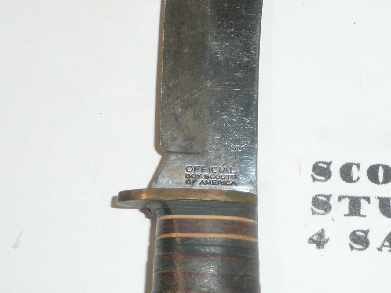 Boy Scout Sheath Knife with leather Sheath, Manufactured by Western, used (PAT2)