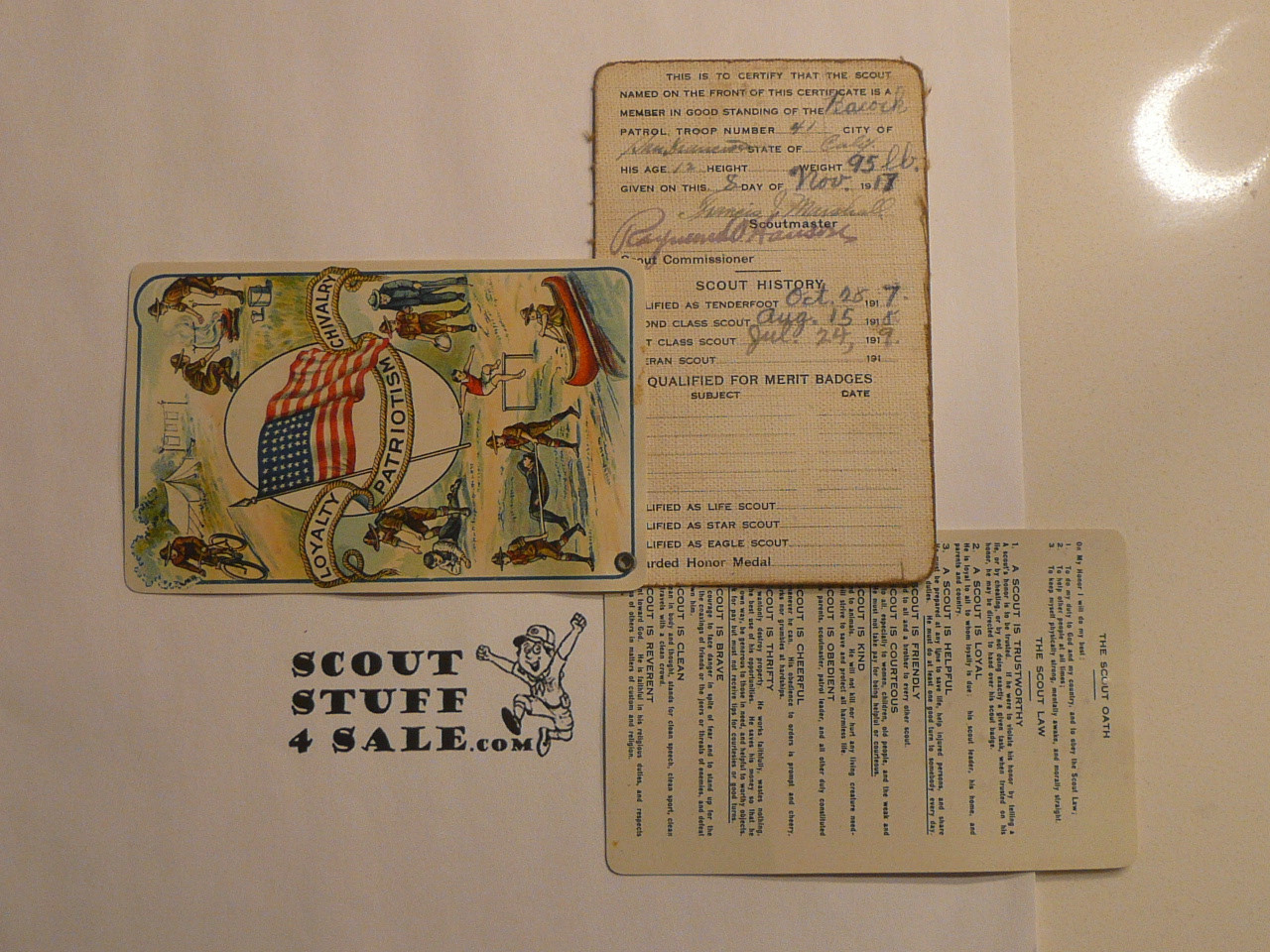 1918 Boy Scout Celluloid Membership Card, 6 signatures, 1918-4 variety, expires November 1918, BSMC247