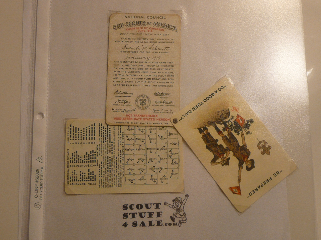 1919 Boy Scout Celluloid Membership Card, 6 signatures, 1919-1 variety, expires January 1919, BSMC254