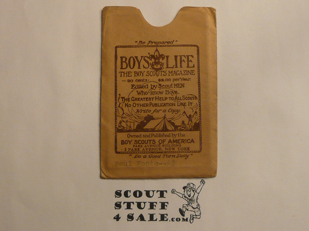 1926 Boy Scout Membership Card, 3-fold, with the Envelope, 7 signatures, RARE Storrow as President, expires September 1927, BSMC273