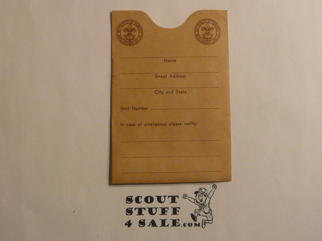 1940 Boy Scout Membership Card, 3-fold, with envelope, 7 signatures, December 1940, BSMC335