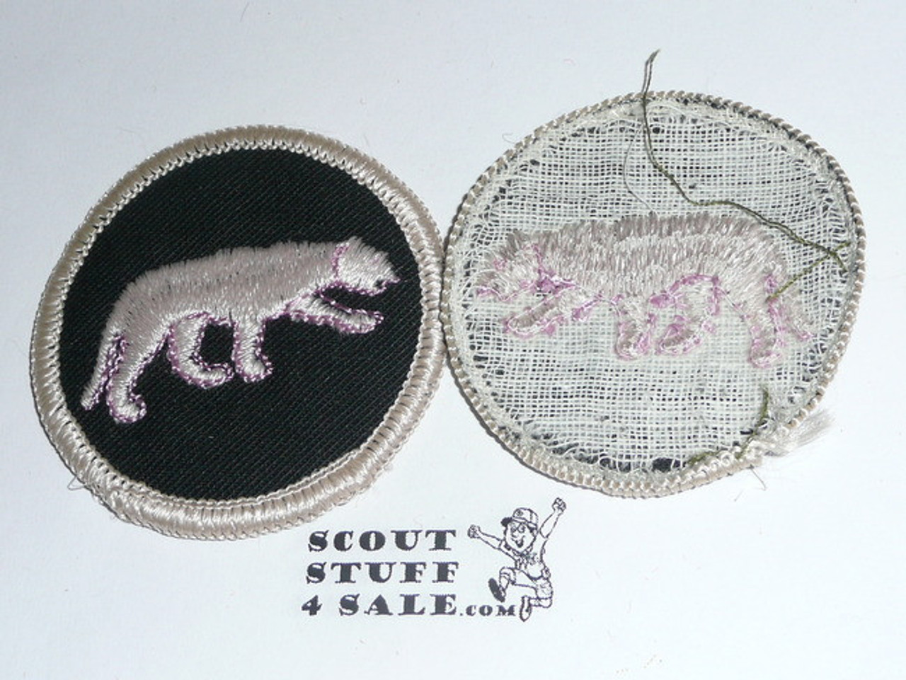 Panther Patrol Medallion, Black Twill (pink outline of panther) with gauze back, 1972-1989, used