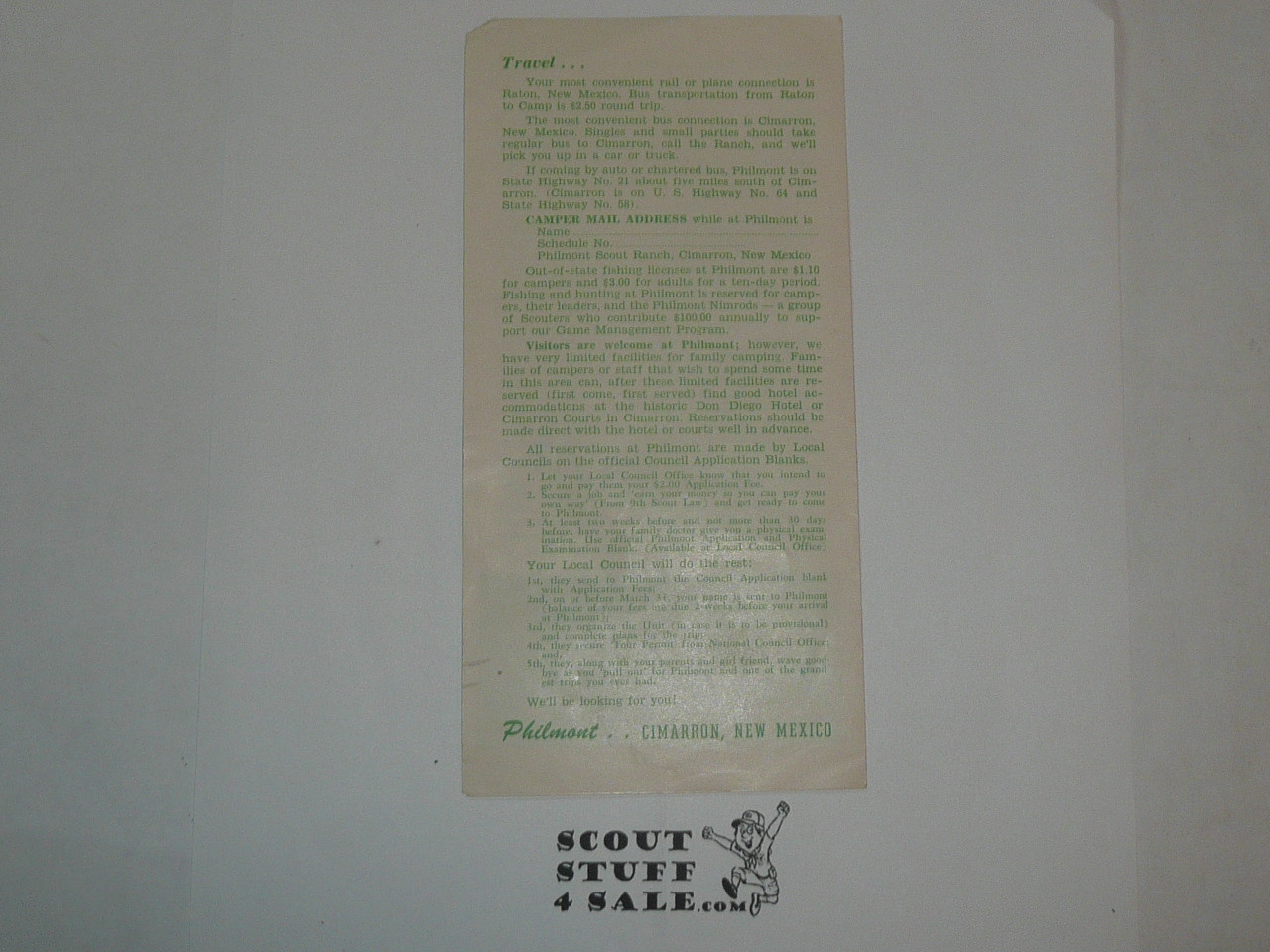 1951 Philmont Scout Ranch What to bring pamphlet